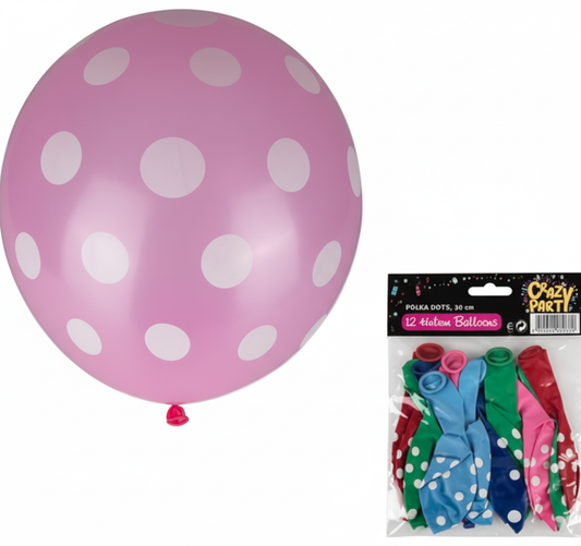 Polka Dot Balloons suitable for Helium (12 Pieces)