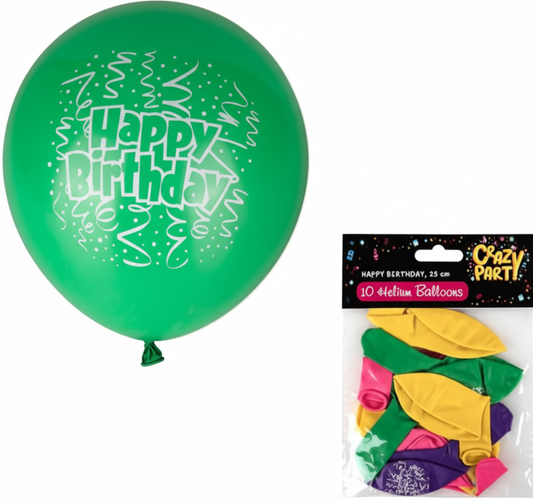Mixed Colours Birthday Balloons suitable for Helium (10 Pieces)