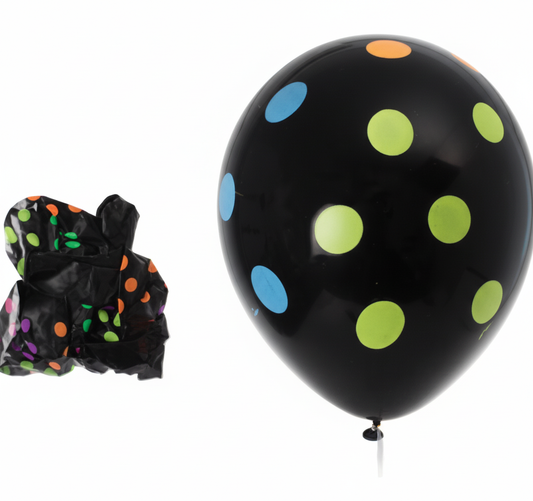Black Balloons with Dots suitable for Helium (6 Pieces)