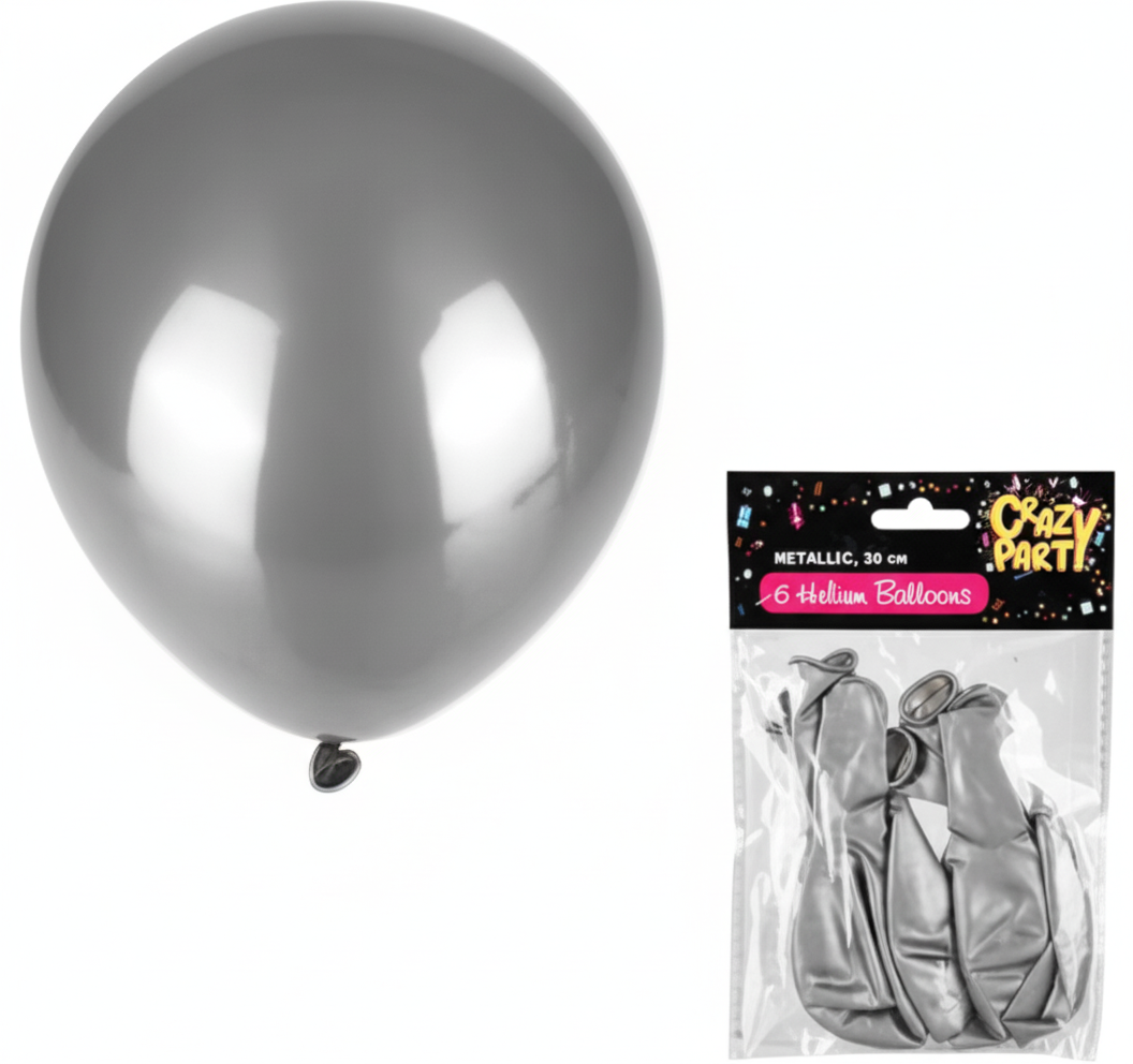 Metallic Silver Balloons Suitable for Helium (6 Pieces)