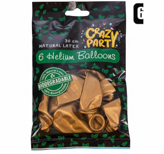 Gold Biodegradable Balloons suitable for Helium (6 Pieces)