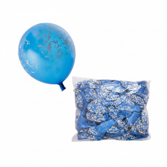 Blue Balloon with Fancy Design, suitable for Helium (12 Pieces)