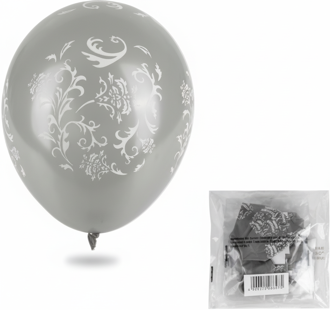 Helium Balloons with Silver Design (12 Piece Set)