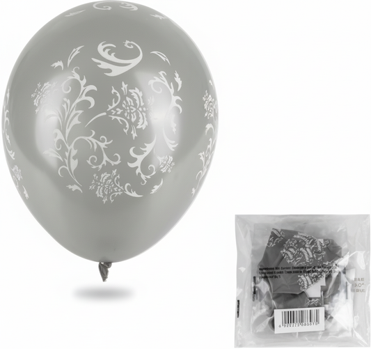 Helium Balloons with Silver Design (12 Piece Set)