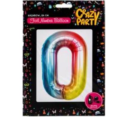Balloon - Suitable for Helium Foil Rainbow - Number 0 - 86cm