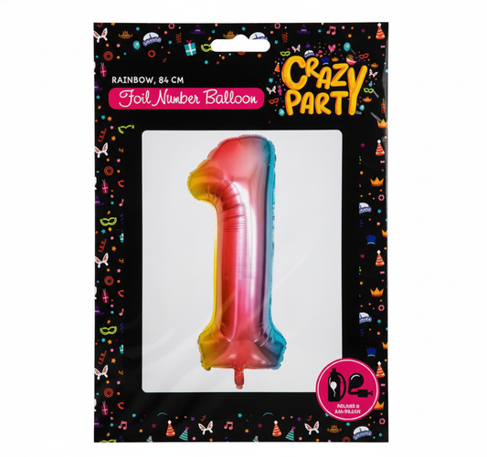 Rainbow Foil Number 1 Balloon suitable for Helium (86 cm)