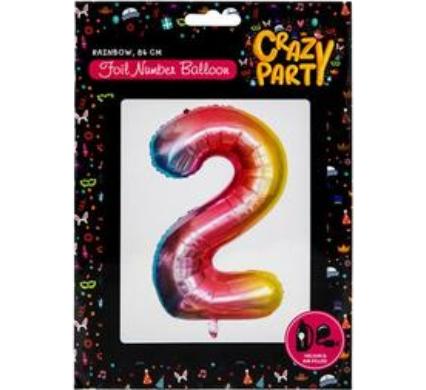 Helium Foil Rainbow Balloon - Number 2 - 86 cm