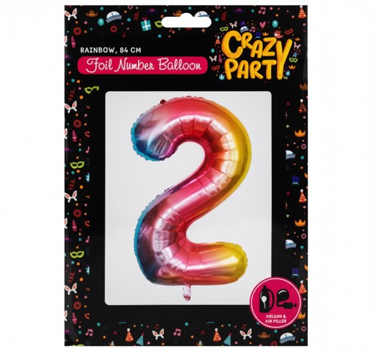 Helium Foil Rainbow Balloon - Number 2 - 86 cm