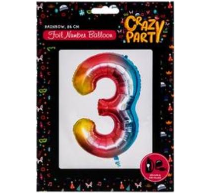 Balloon - Suitable for Helium Foil Rainbow Number 3 - 86cm