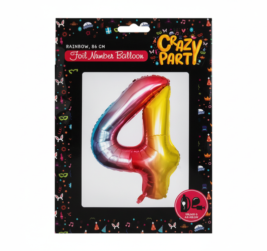 Rainbow Foil Number 4 Balloon suitable for Helium (86 cm)