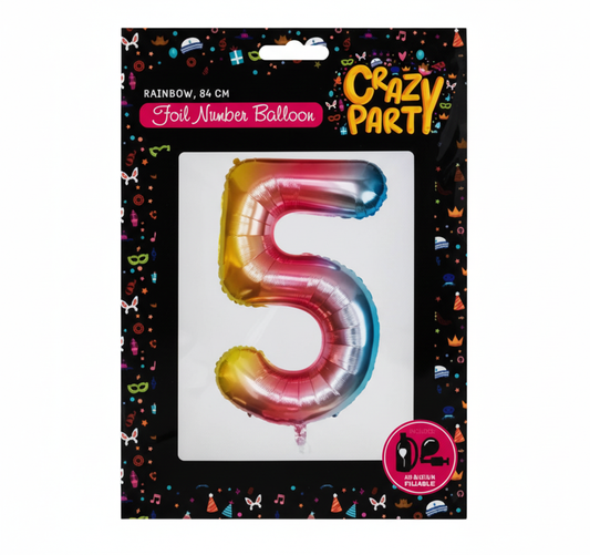 Rainbow Foil Number 5 Balloon suitable for Helium (86 cm)