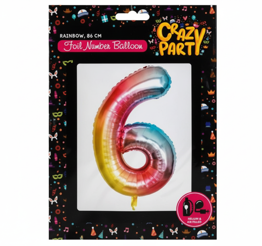 Rainbow Foil Balloon Number 6 suitable for Helium (86 cm)