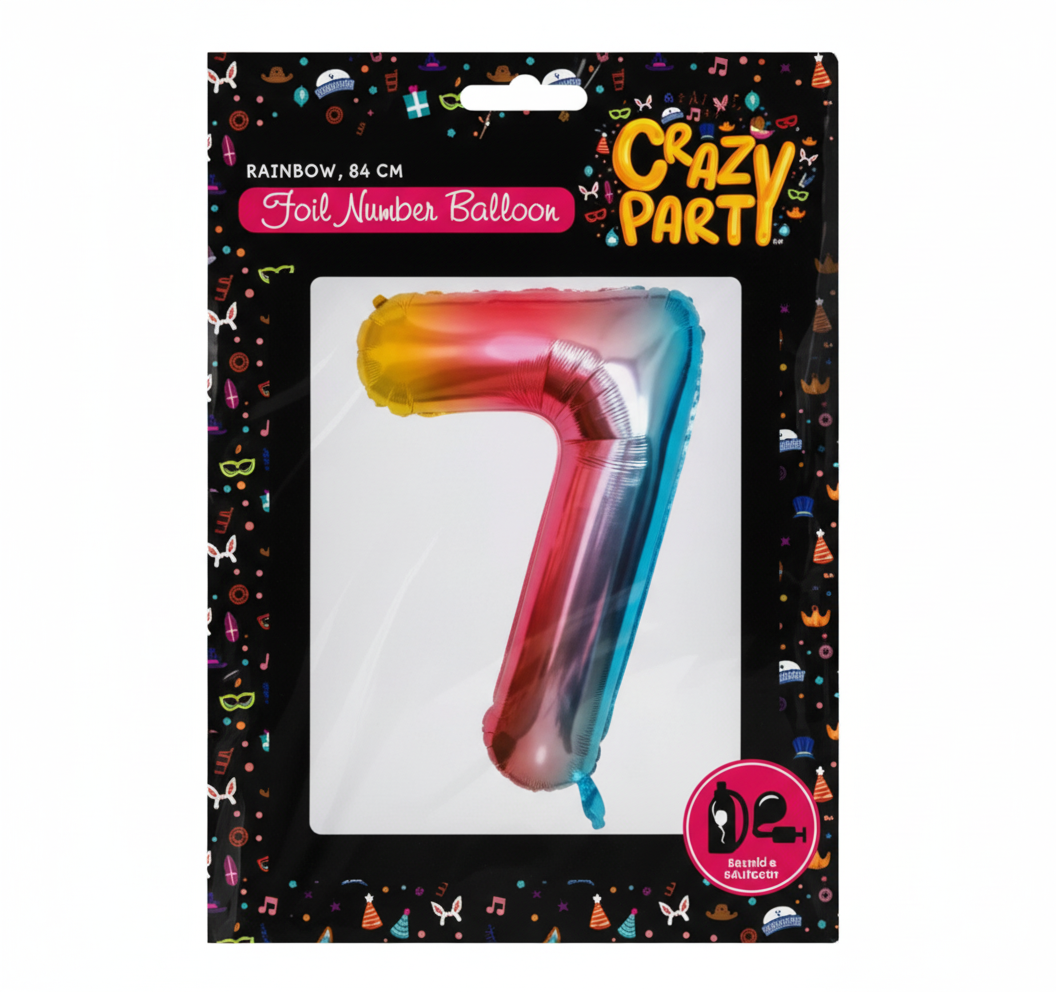 Rainbow Foil Number 7 Balloon suitable for Helium (86 cm)