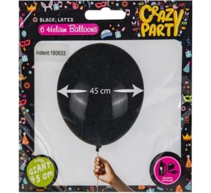 Giant Balloons 6pc Black - 45cm
