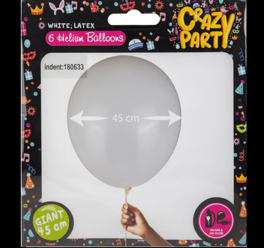 White Giant Balloons 6pc (45 cm)
