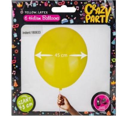 Giant Balloons 6pc Yellow - 45cm