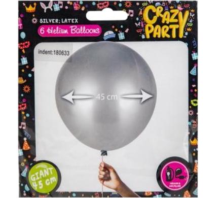 Giant Balloons 6pc Silver - 45cm