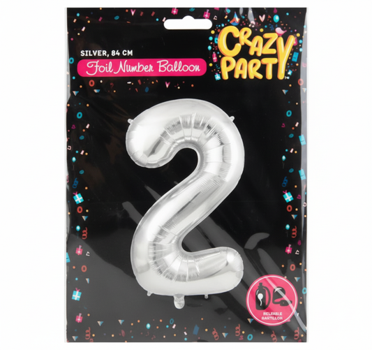 Silver Helium Foil Number 2 Balloon (86 cm)