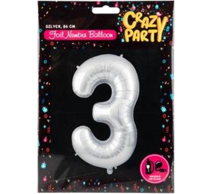 Balloon Helium Foil Silver Number 3 - 86 cm