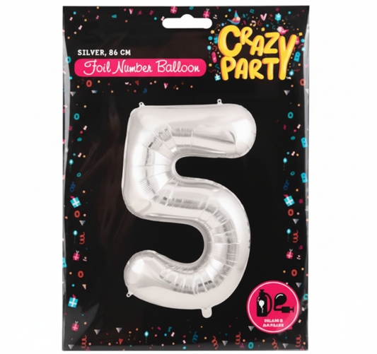 Silver Foil Helium Balloon, 5 Pieces (86 cm)