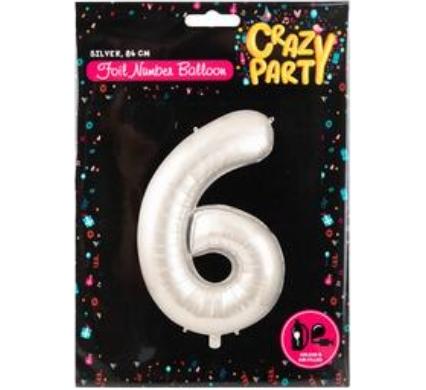Balloon Helium Foil Silver Number 6 - 86cm