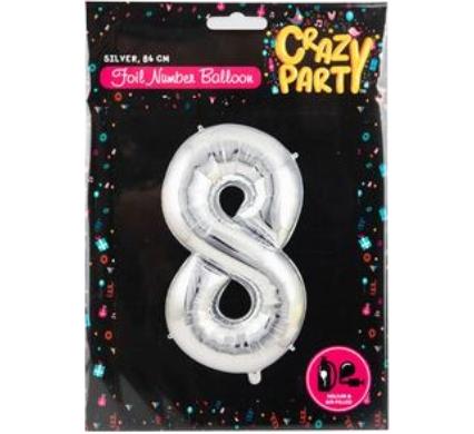 Balloon Helium Foil Silver Number 8 - 86cm