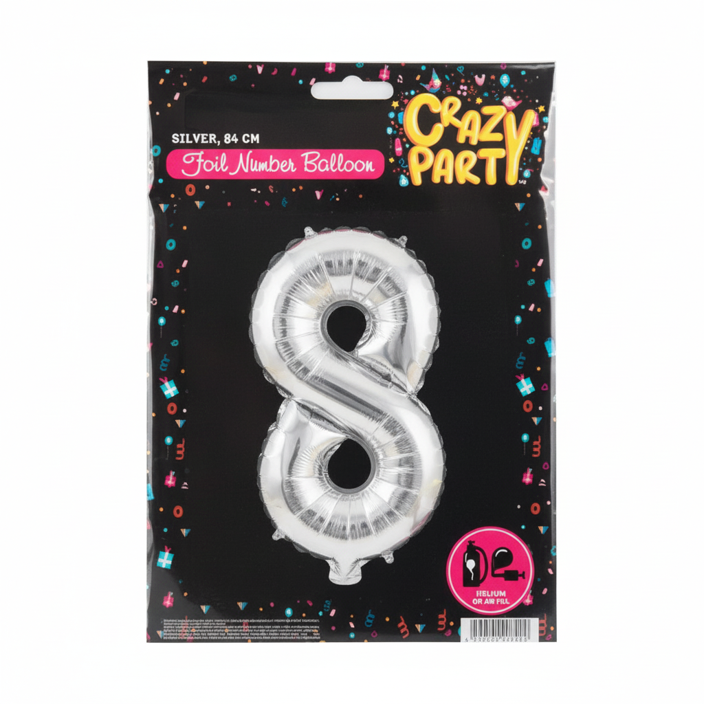 Silver Helium Foil Number 8 Balloon (86 cm)