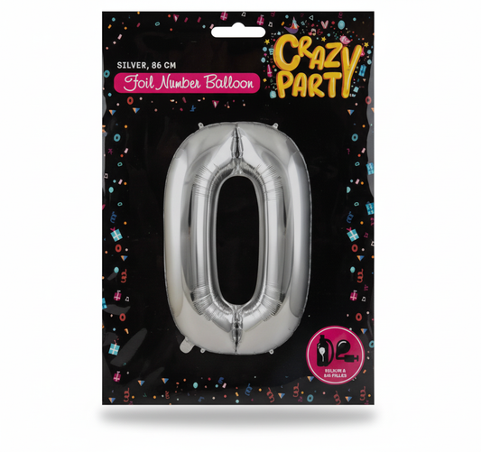 Silver Foil Helium Number 0 Balloon (86 cm)