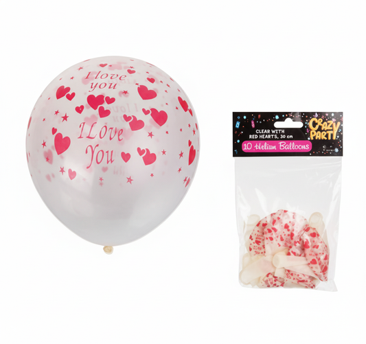 Clear Heart Balloons - - Suitable for Helium - 10 Pieces