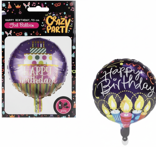 Round Happy Birthday Balloon with Assorted Designs, suitable for Helium (45 cm)