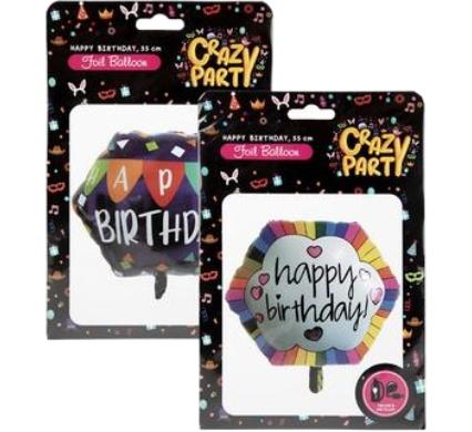 Balloon - Suitable for Helium - Hexagon Assorted 2 Happy Birthday - 55 cm