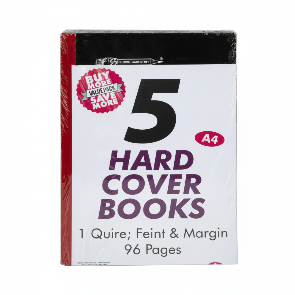 Hard Cover Books with 96 Pages, 1 Quire, A4 Size (5 Pack)
