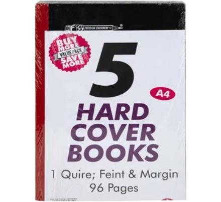 Book Hard Cover - A4 Size - 96 Pages - 1 Quire - 5 Pack