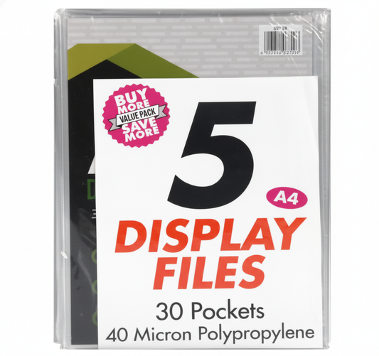 File Display-Book Plastic A4 30-Page 5 Pack